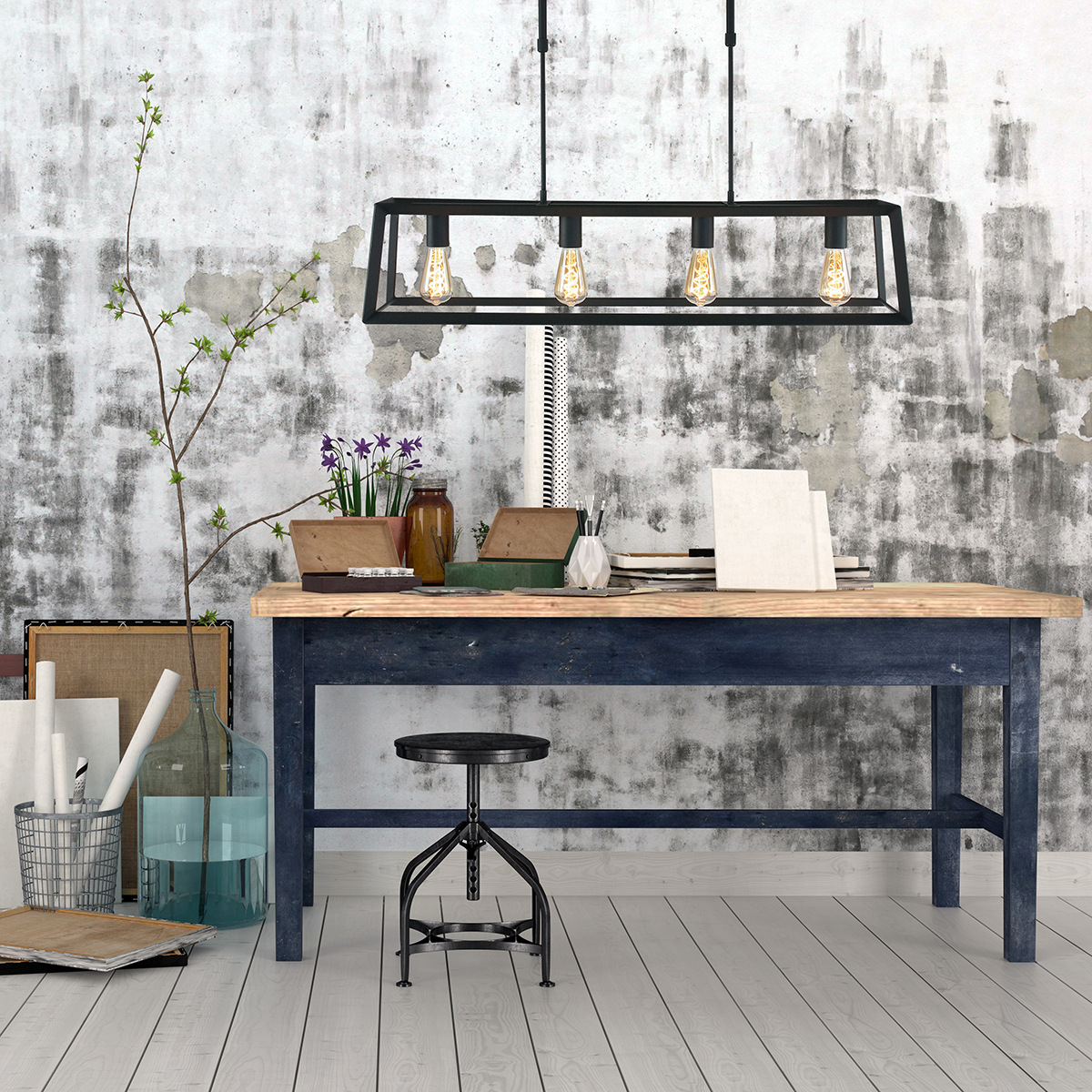 vanthoeftverlichting-voorburg-led-hanglamp-steinhauer-zwart-industrieel-metaal-filament