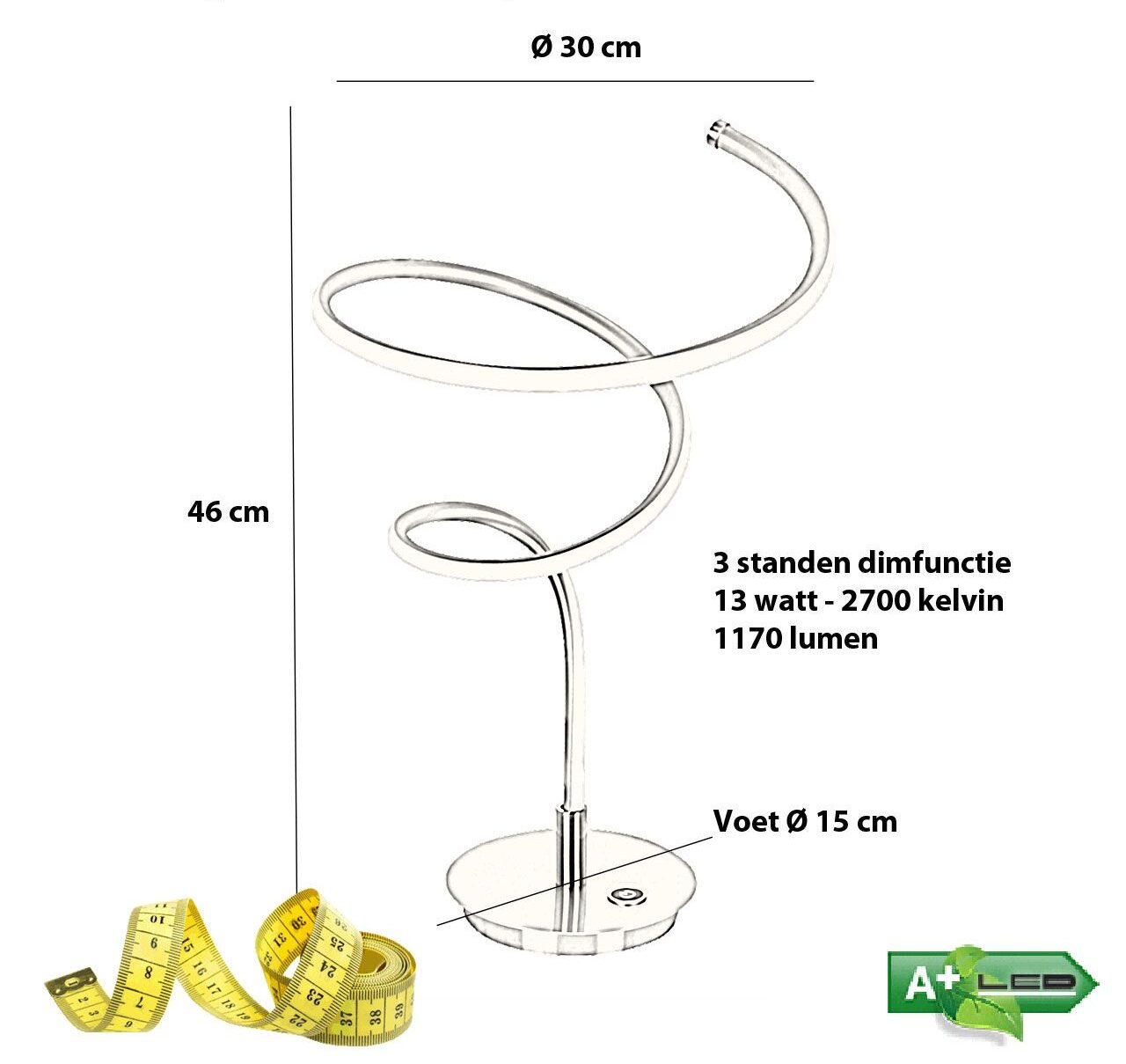 vanthoeftverlichting-voorburg-tafellamp-highlight-curl-led-staal-zwart-3stappen-dimbaar